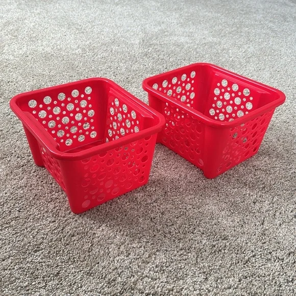 Red Plastic Storage Baskets (2) - Picture 2 of 7
